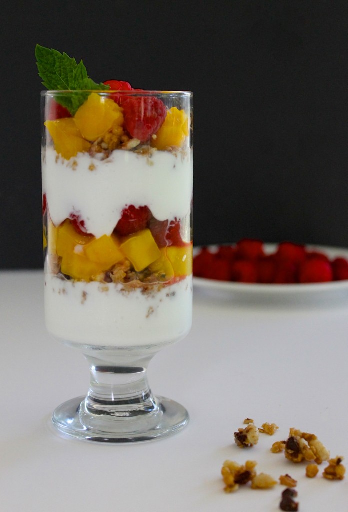 mango raspberry and yogurt parfait high protein