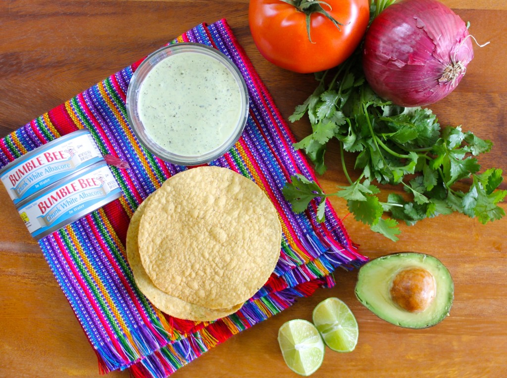 ingredients for tuna tostadas with cilantro crema