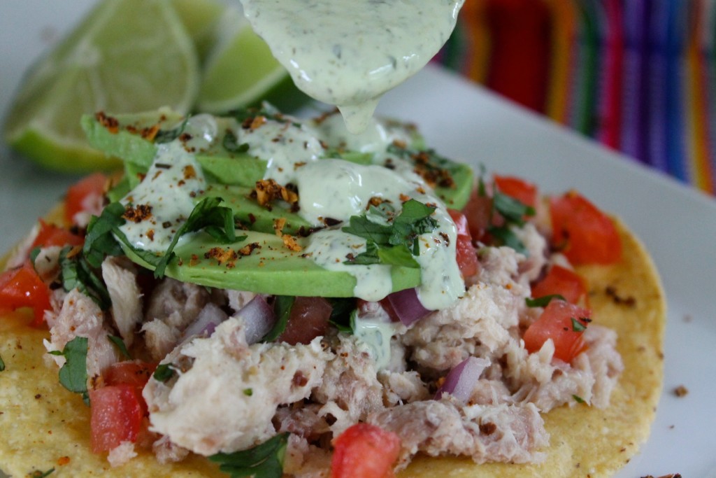 tuna tostadas with cilantro crema