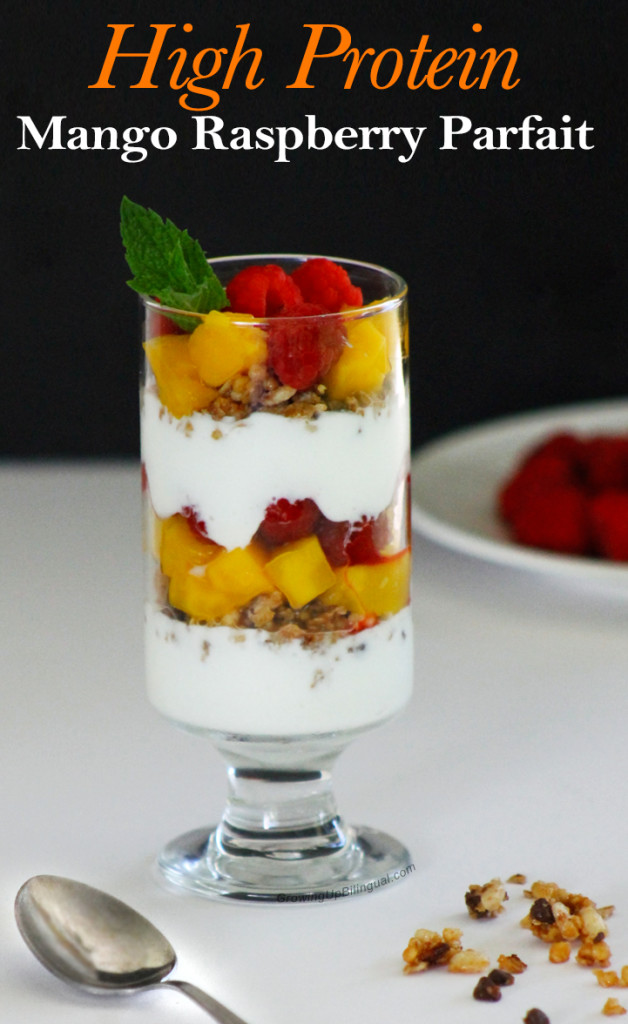 mango raspberry and yogurt parfait high protein