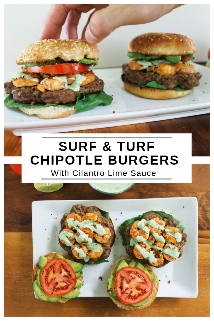 Surf & Turf Chipotle Burgers With Cilantro Lime Sauce