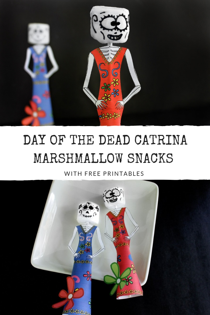 Day of The Dead Catrina Marshmallow Snacks With Free Printables