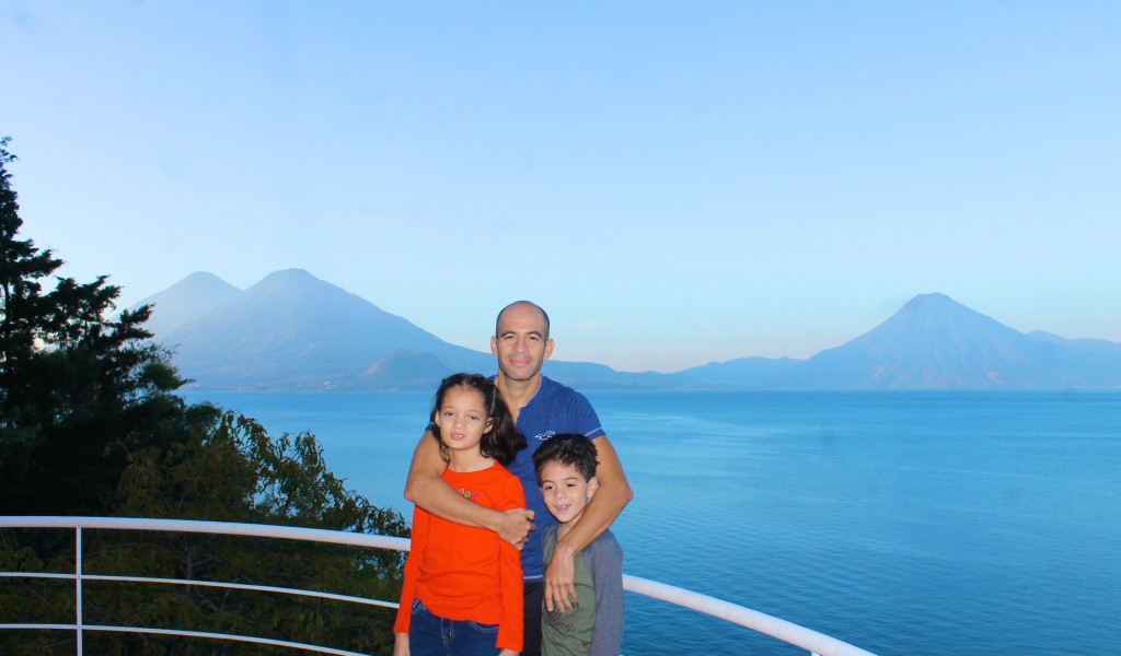 Lake Atitlan with volcanoes