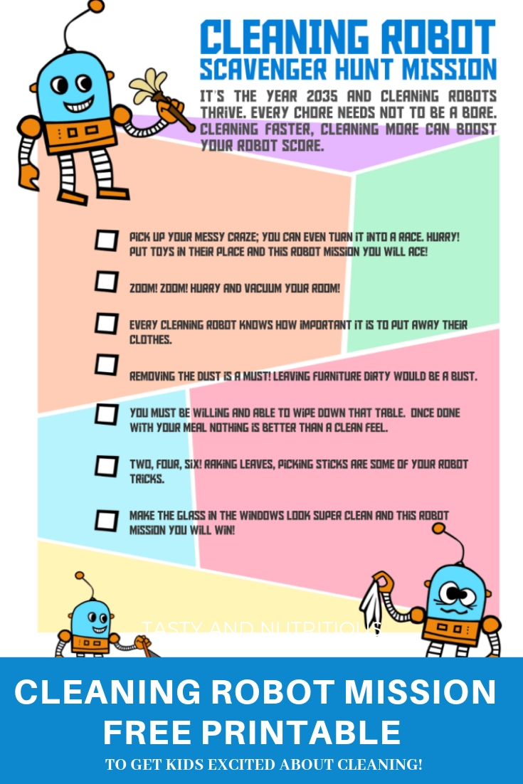 Ideas To Make Cleaning Fun For Kids plus free robot mission checklist to get kids excited about cleaning!