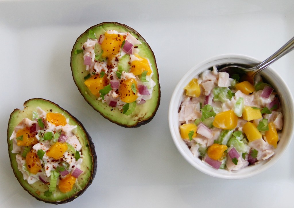 turkey and mango salad filled avocados