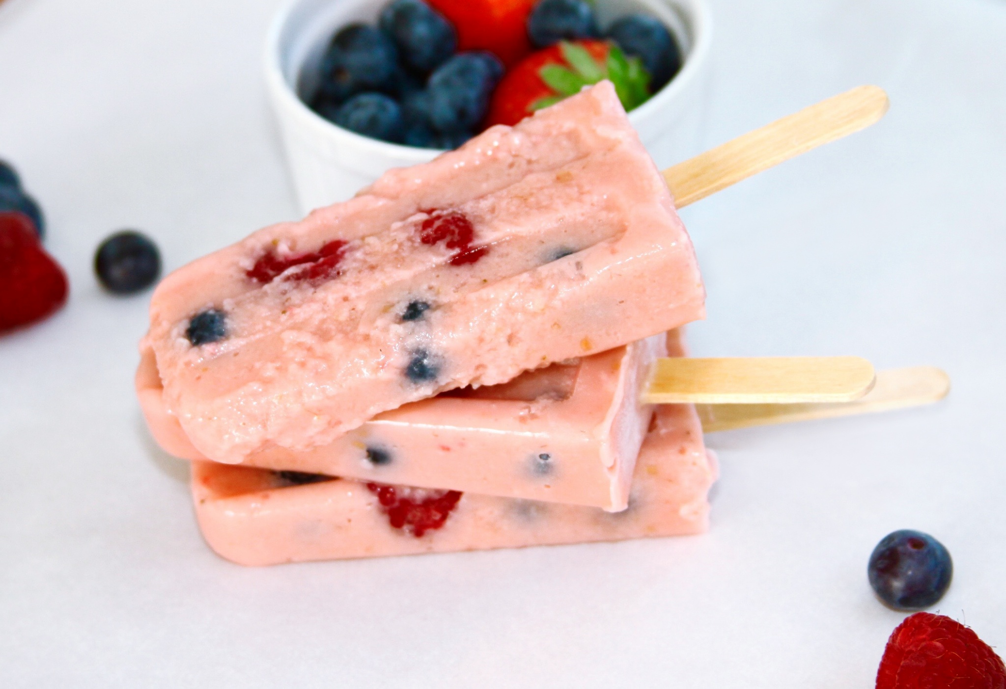Easy to make berry flan popsicles recipe closeup
