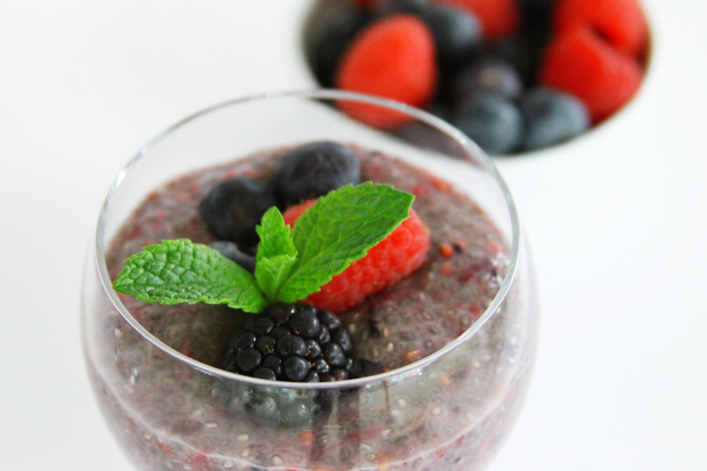 Chia and berry pudding close up