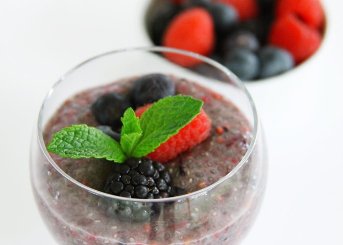 Chia and berry pudding close up