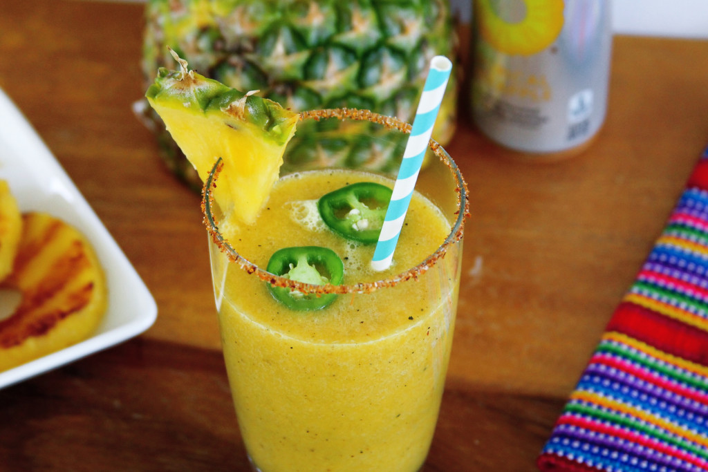 Spicy pineapple jalapeño margarita mocktail close up