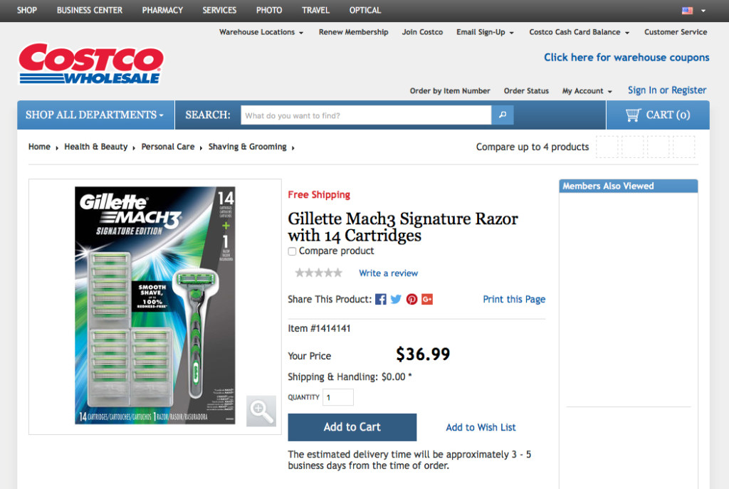 Gillette Signature at costco's website