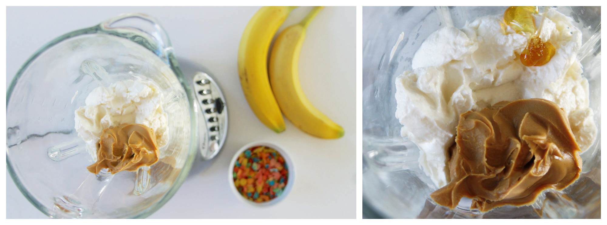 yogurt and peanut butter with bananas