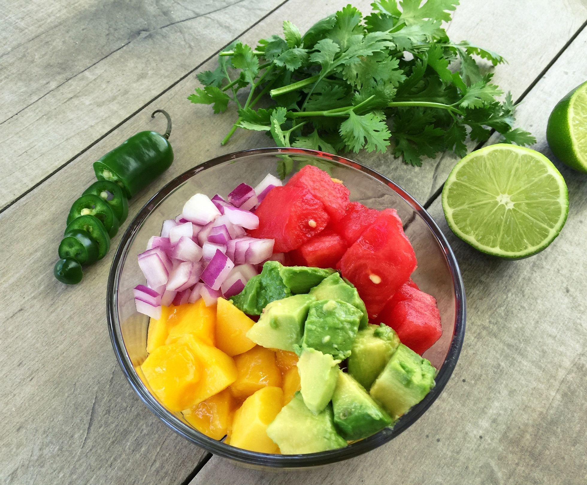 watermelon, avocado and mango salsa