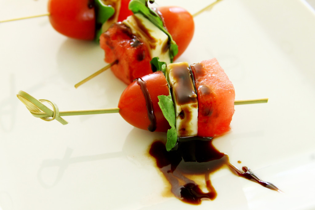 Tomato, watermelon and feta skewers