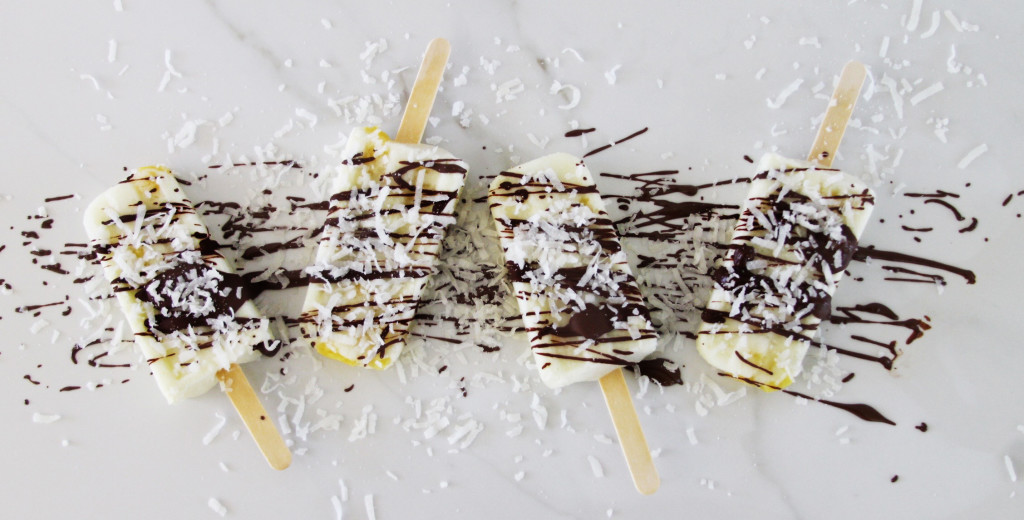 chocolate drizzled vegan coconut and pineapple popsicles