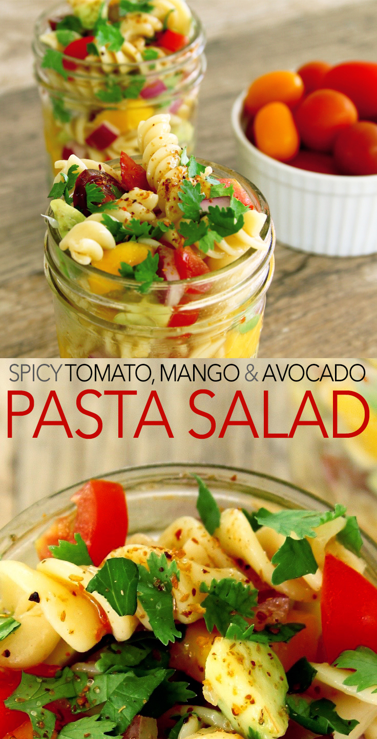 Easy and healthy tomato, mango and avocado pasta salad recipe