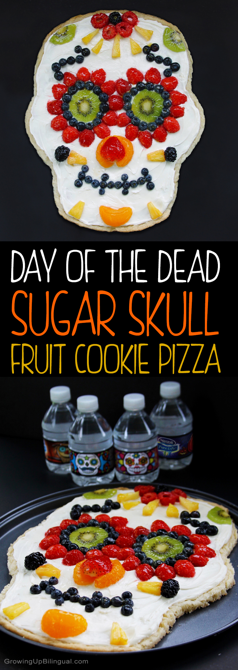 day of the dead sugar skull fruit pizza