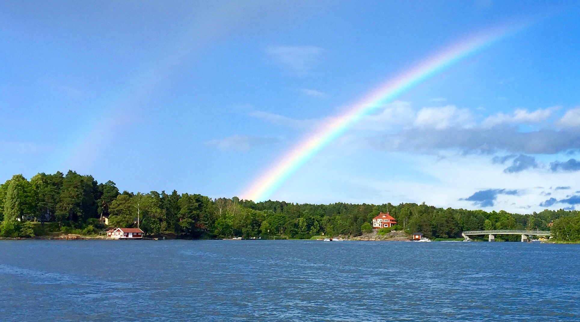 Stockholm archipelago view with double rainbow