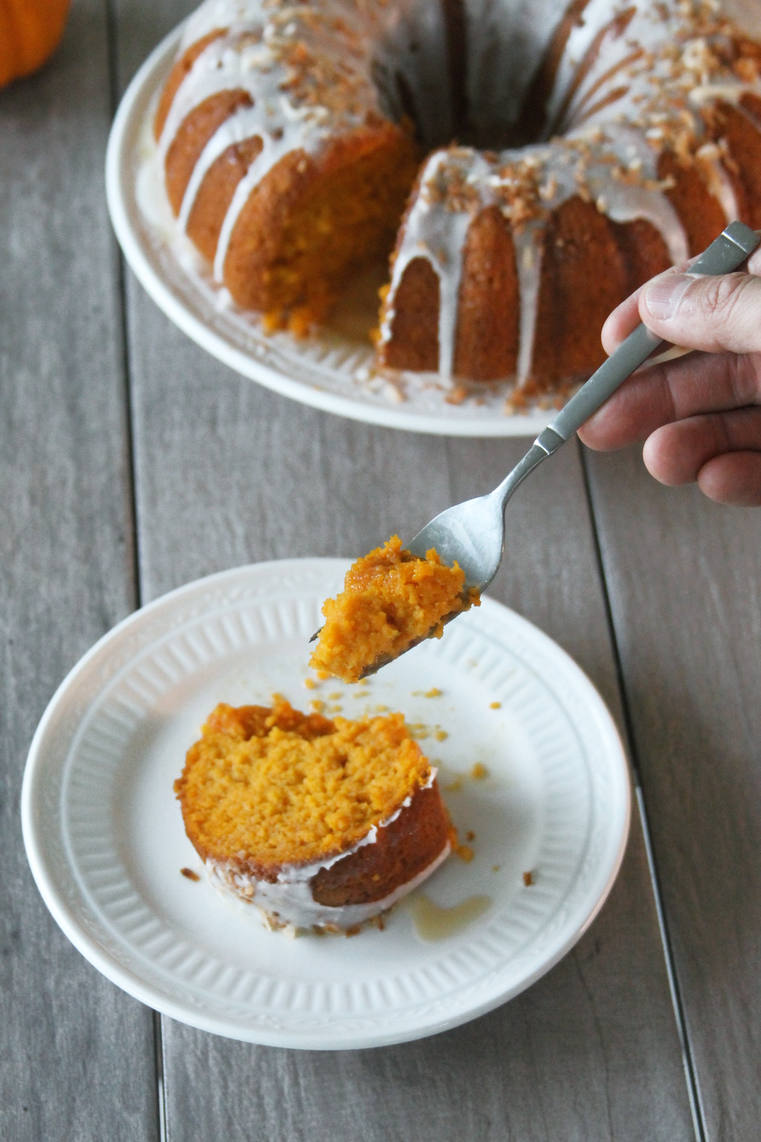 Pumpkin tres leches cake with coconut glaze