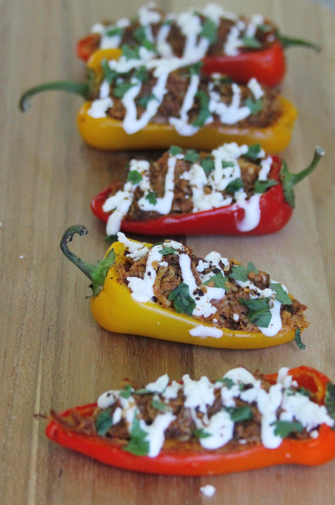 spicy pibil chicken stuffed peppers