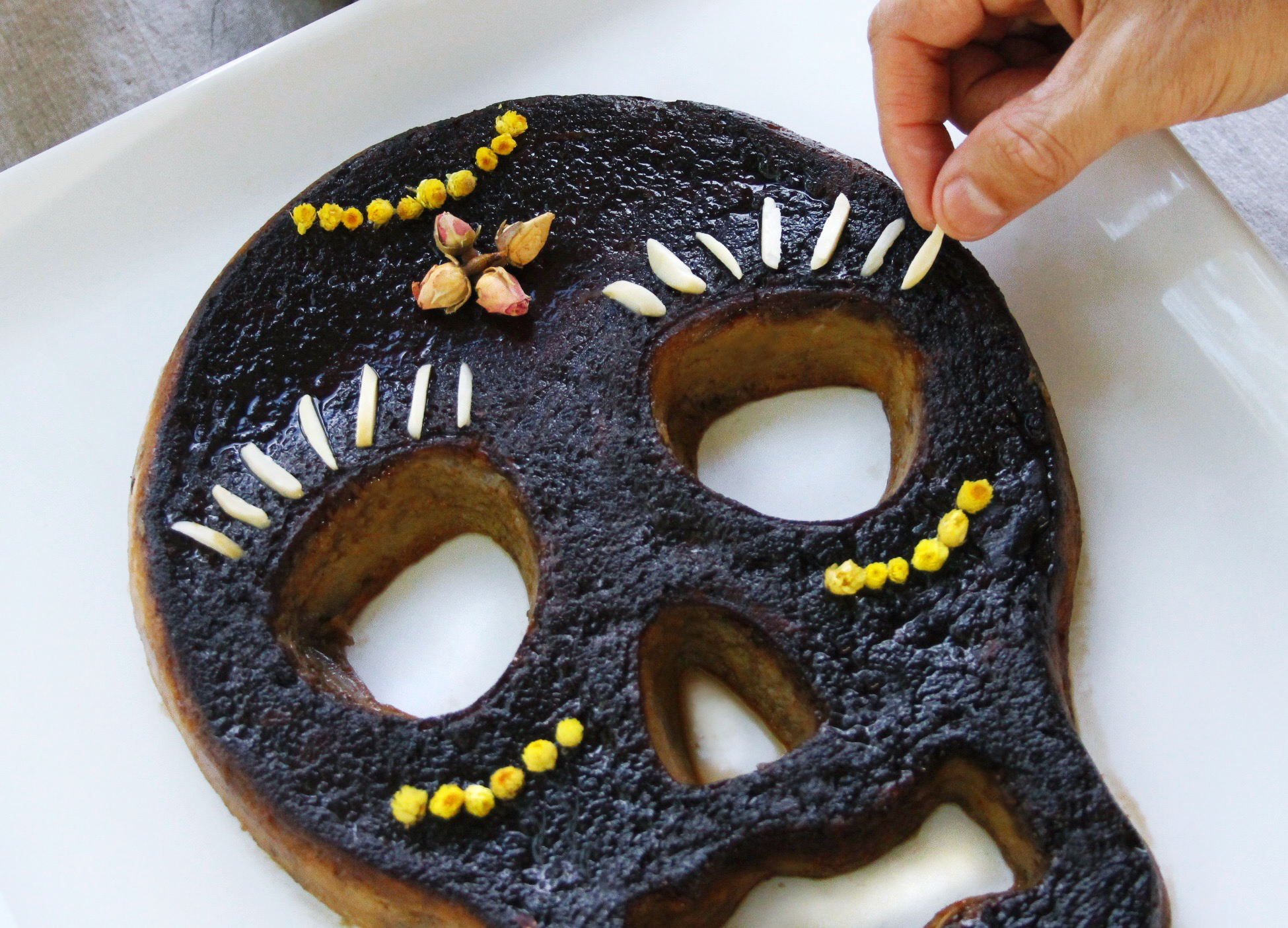 Sugar Skull coconut pumpkin bread pudding for Day of the Dead party