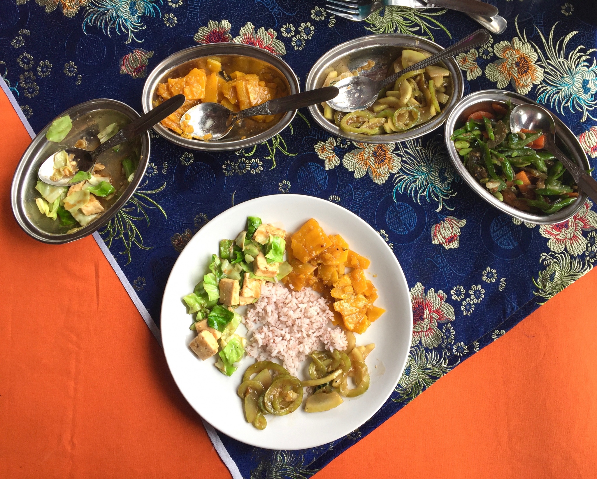 Delicious Bhutanese vegetarian dishes. 