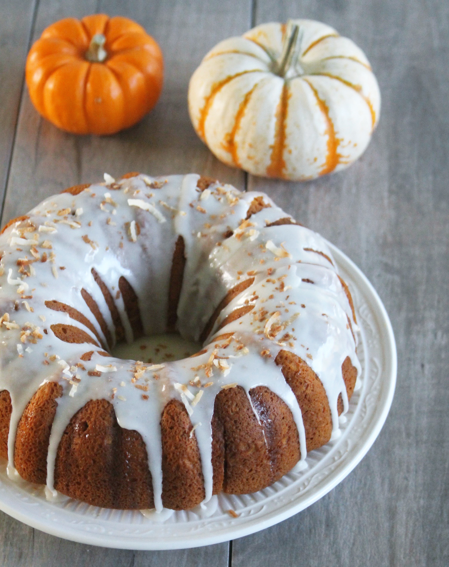 Pumpkin tres leches cake with coconut glaze