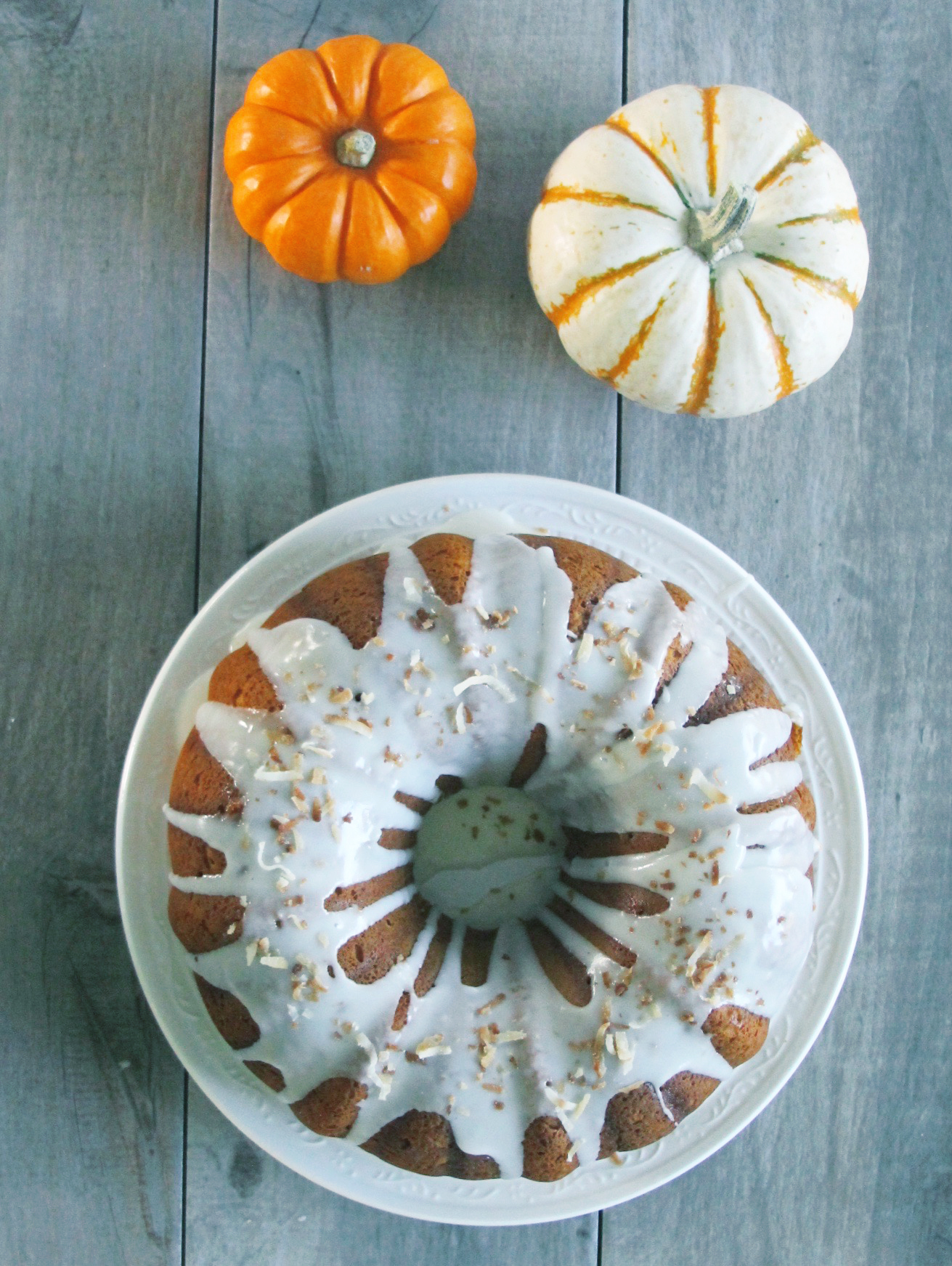 Pumpkin tres leches cake with coconut glaze