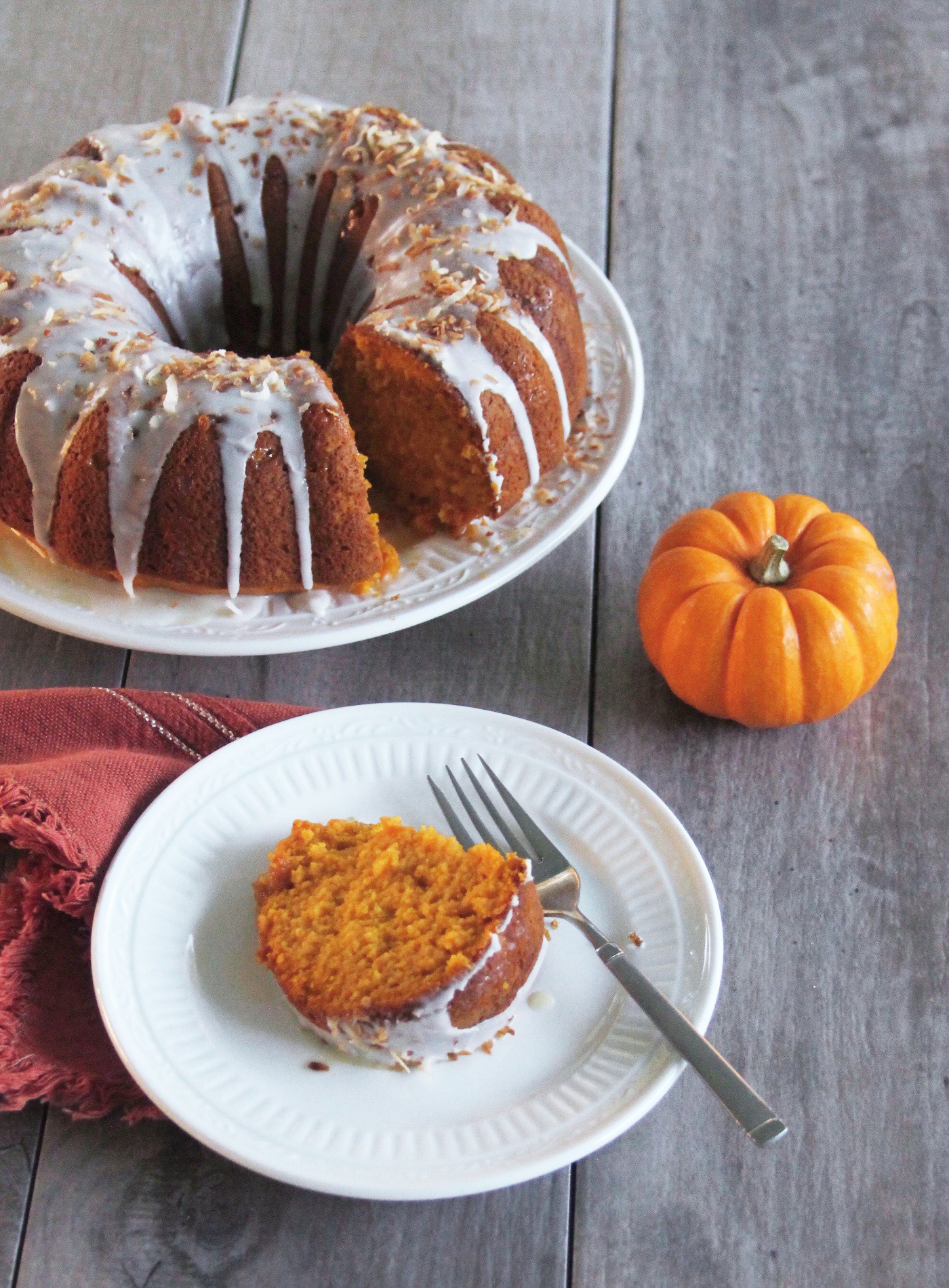 Pumpkin tres leches cake with coconut glaze