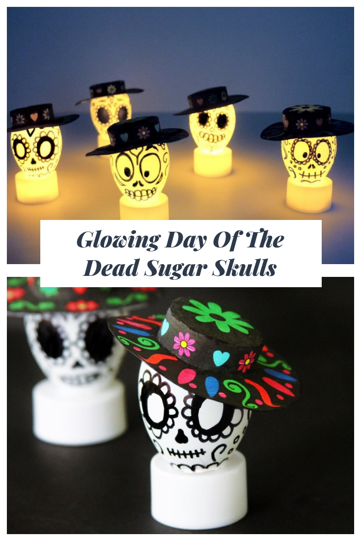 These glowing Day of the Dead sugar skulls are super easy to make and will be a great decoration for your Day of the Dead celebration!