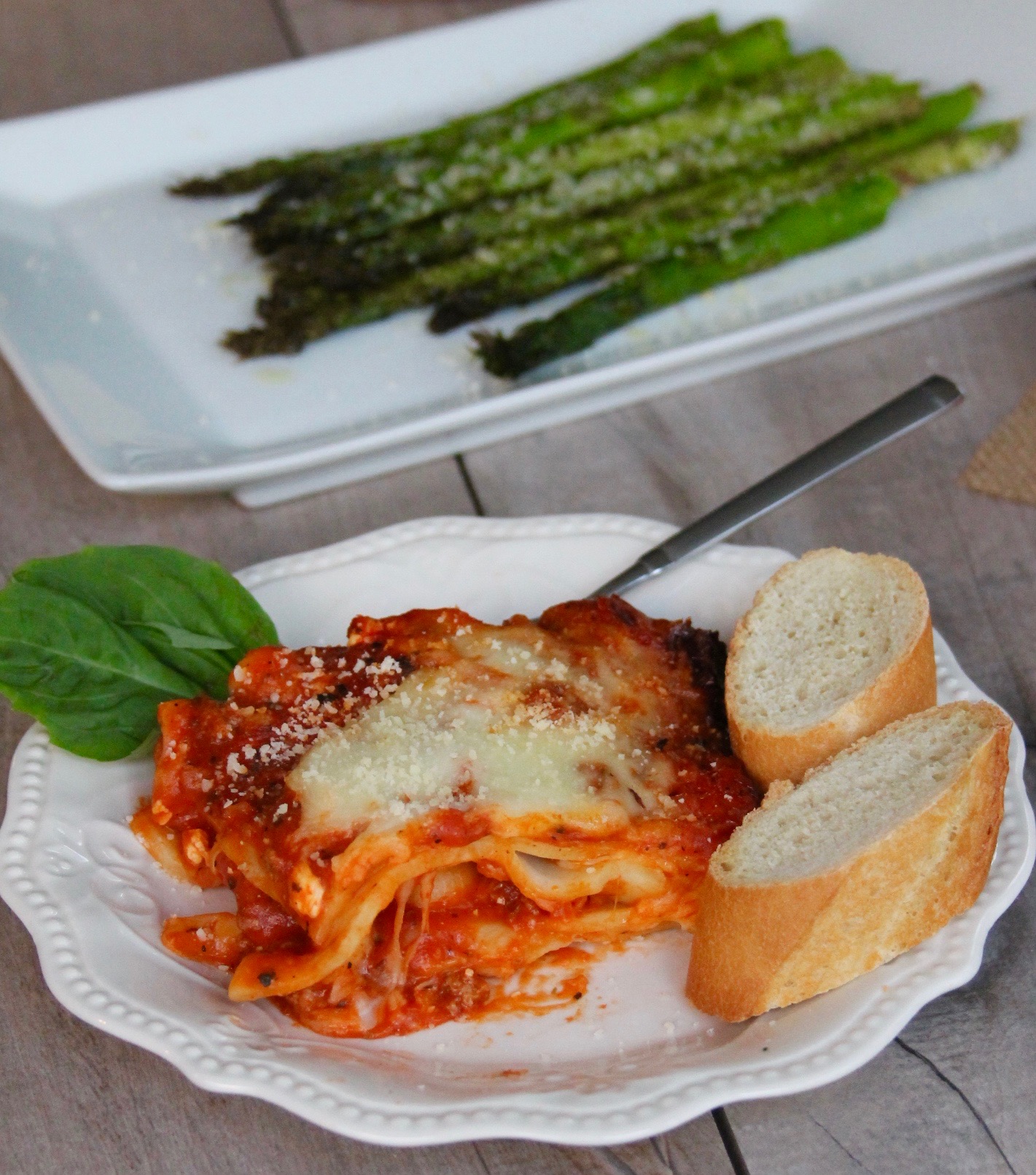 lasagna and asparagus