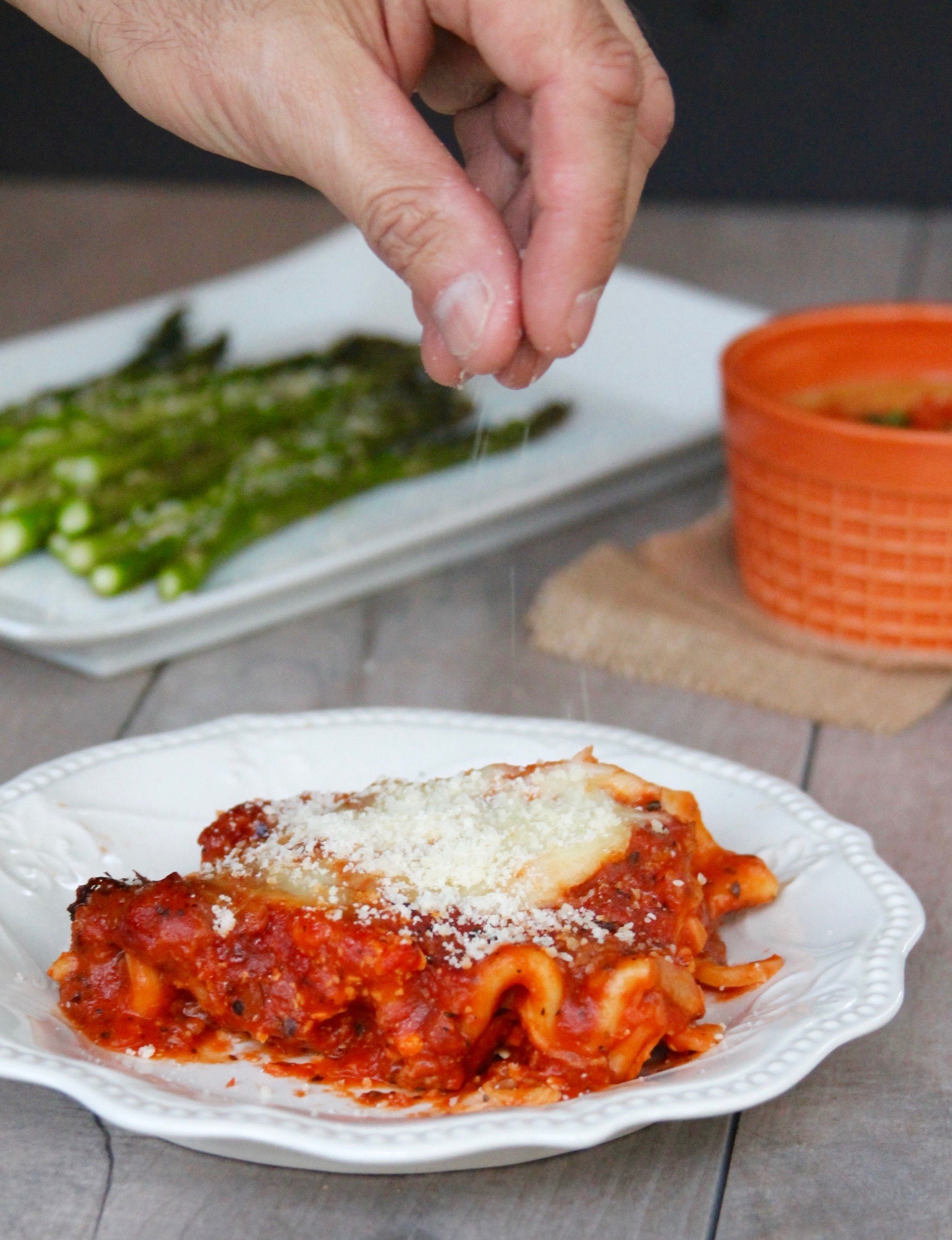 lasagna and asparagus