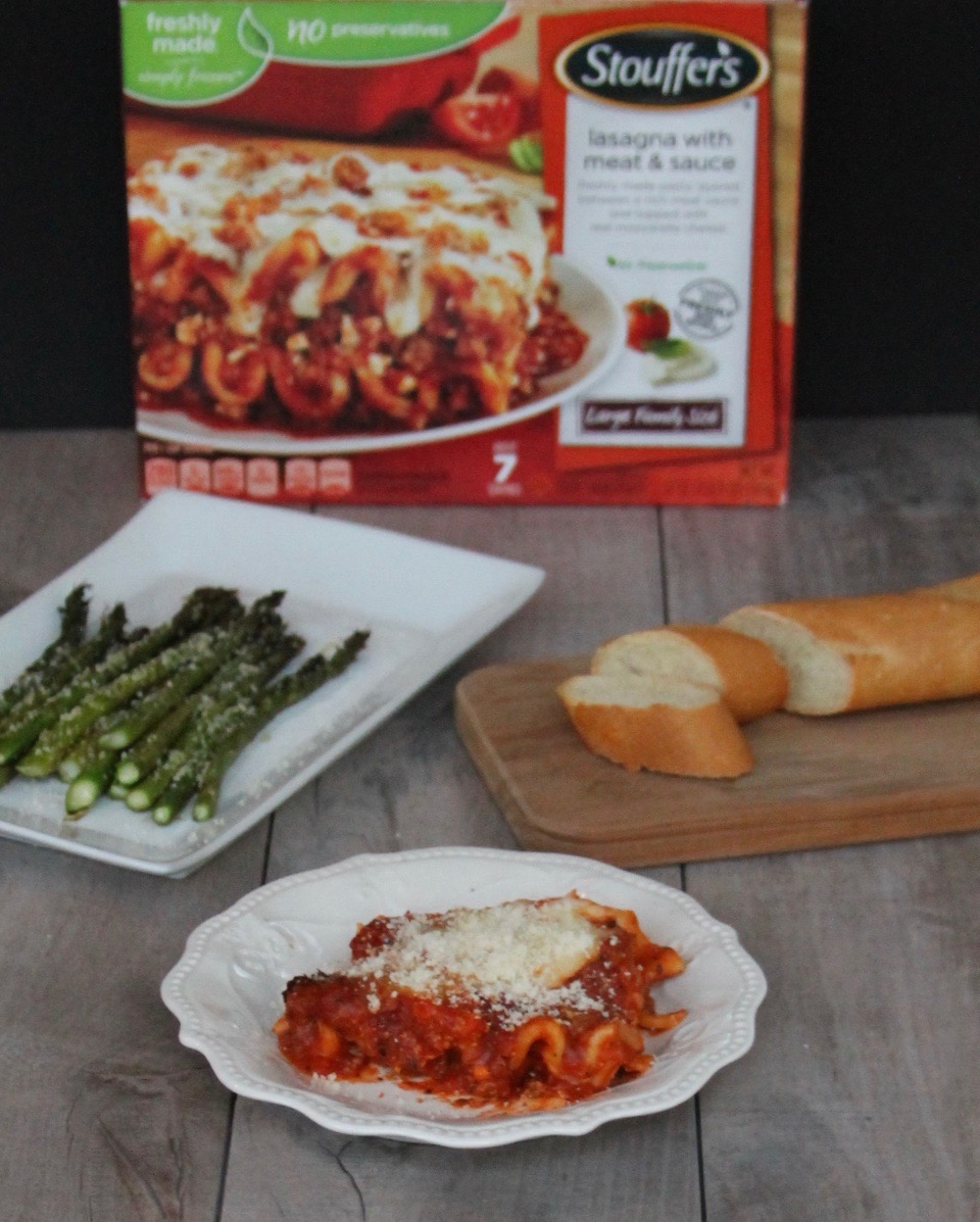 Stouffer's lasagna and asparagus