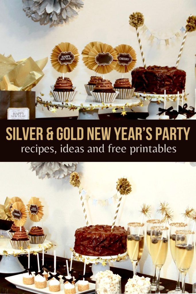 Silver and Gold New Year's Party Recipes Ideas and Printables