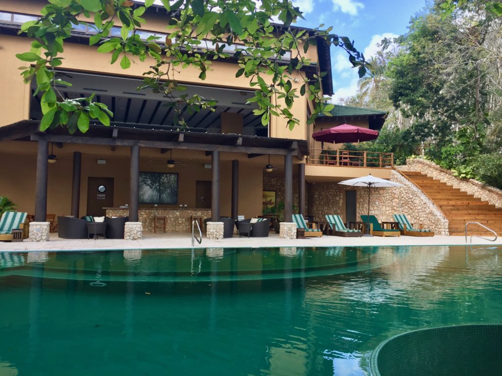 lobby and pool area at Las Lagunas hotel inn Guatemala