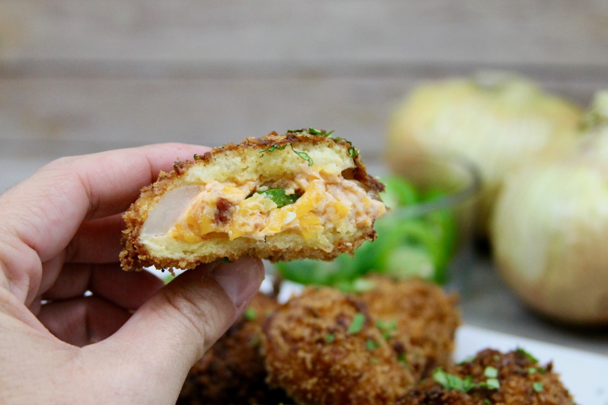 Jalapeno popper stuffed onion rings