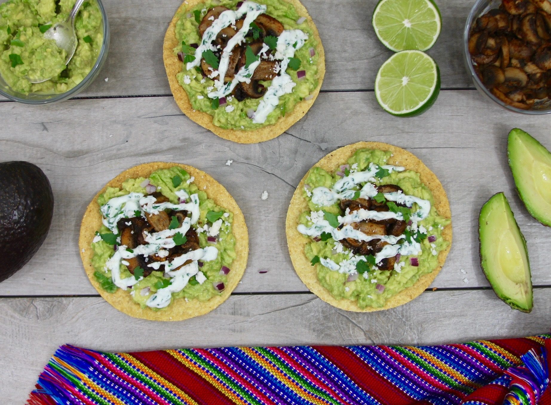 avocado and chipotle mushroom tostadas