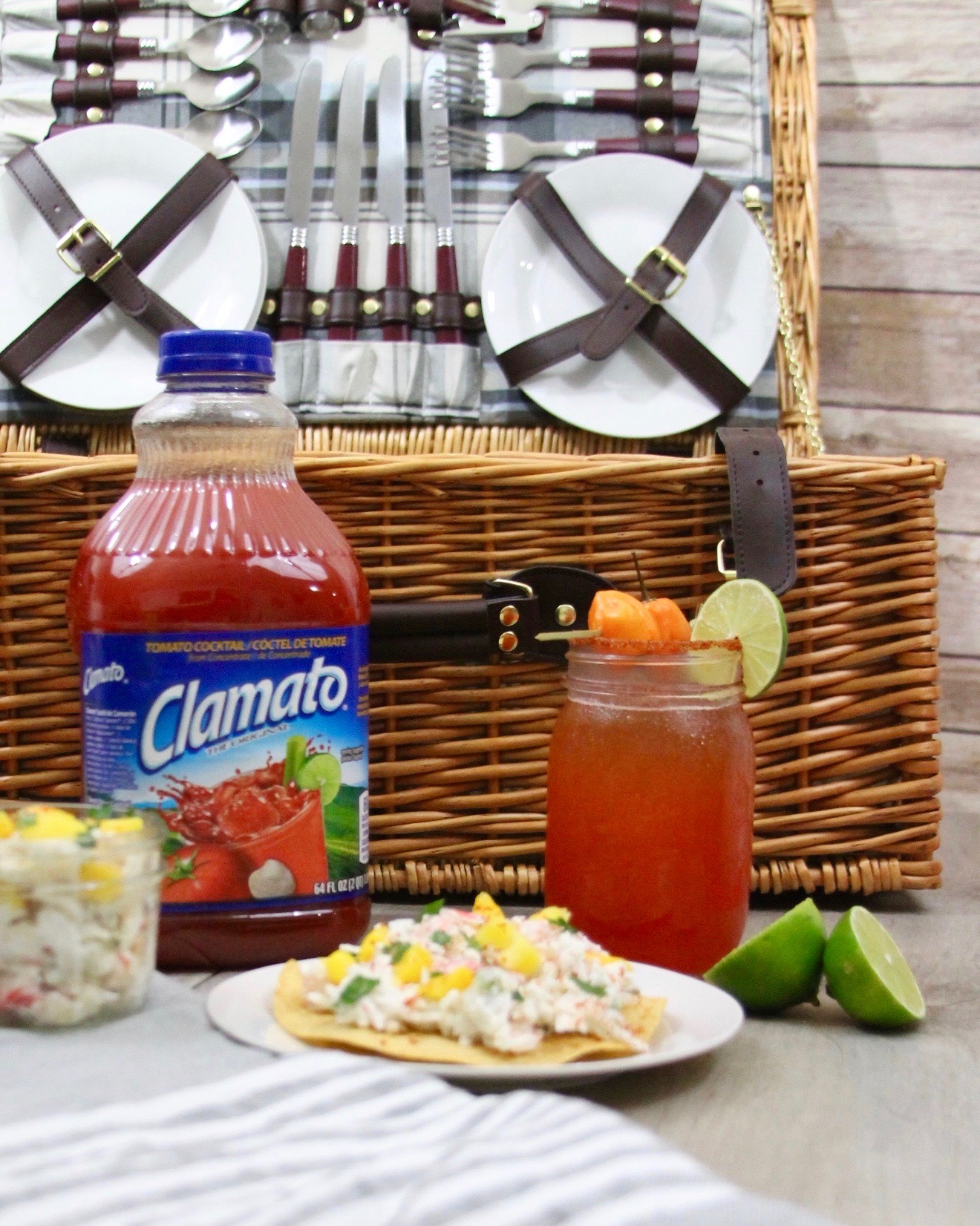 Habanero Michelada with Clamato and mango crab salad