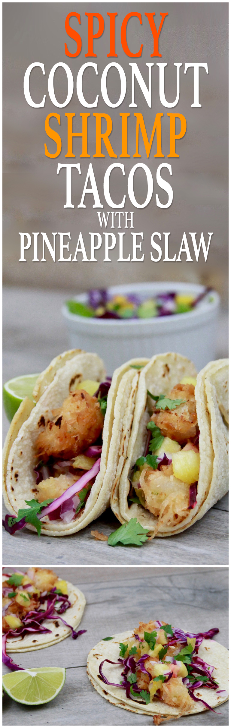 Coconut shrimp tacos with pineapple slaw