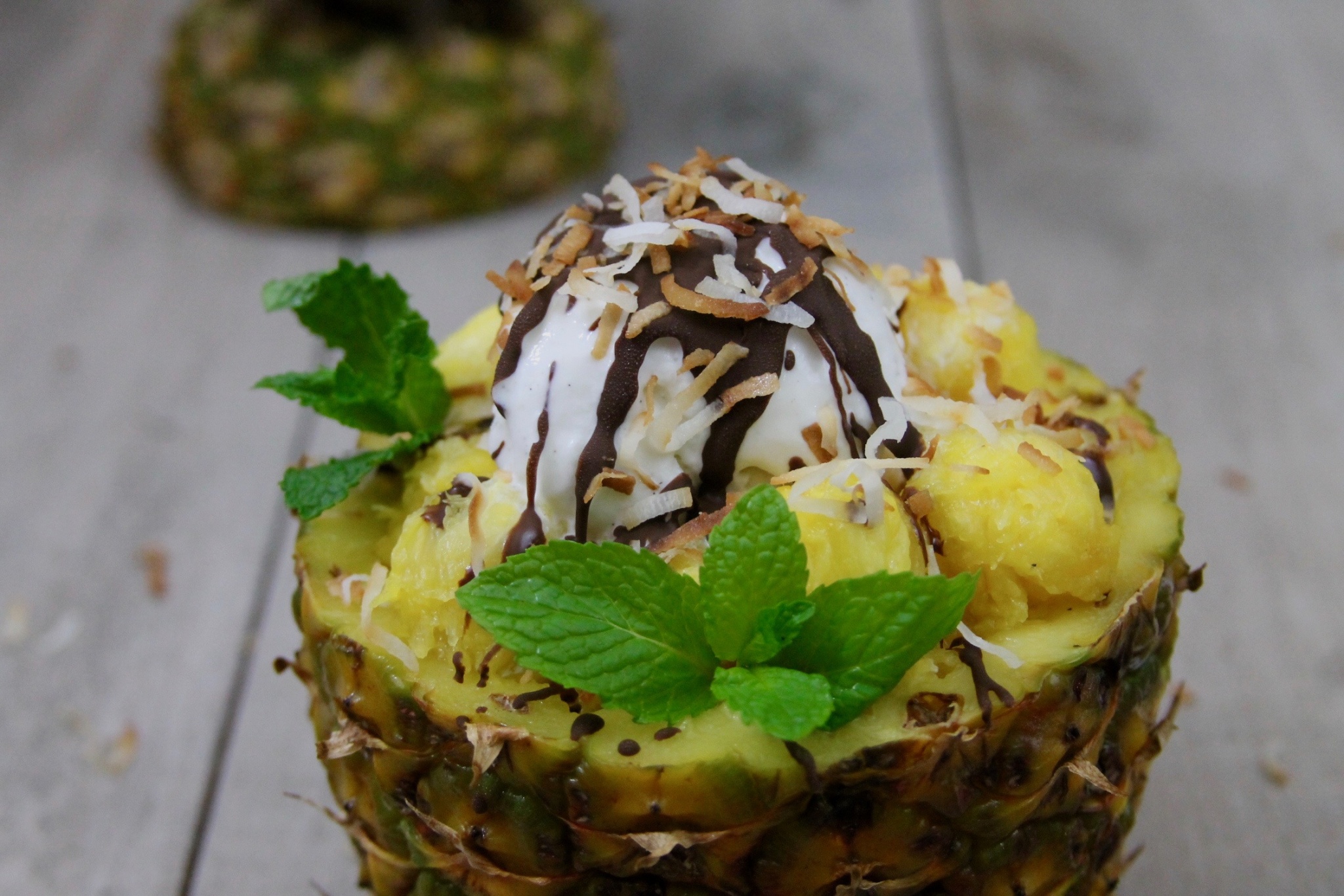 Piña Colada Split Ice Cream Sundae