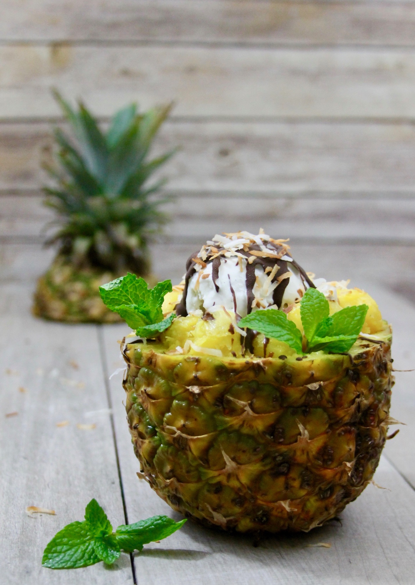 Piña Colada Split Ice Cream Sundae