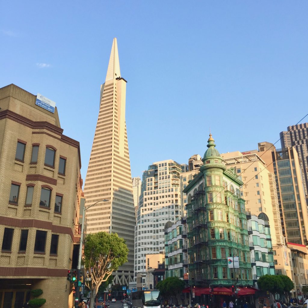 Transamerica tower and The Sentinel building in San Francisco
