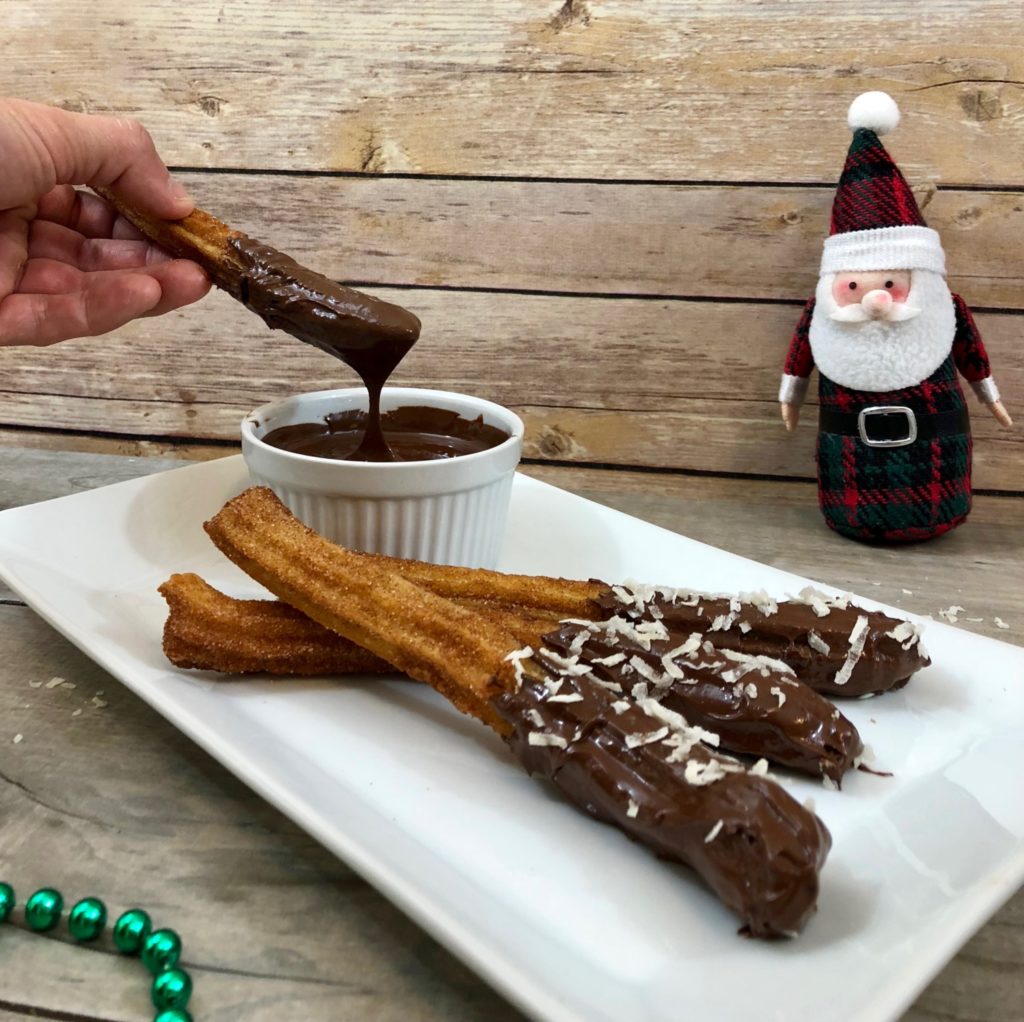 chocolate dipped coconut churros 