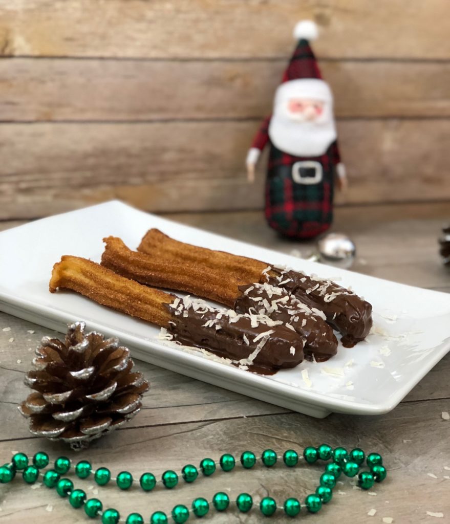 chocolate dipped coconut churros 