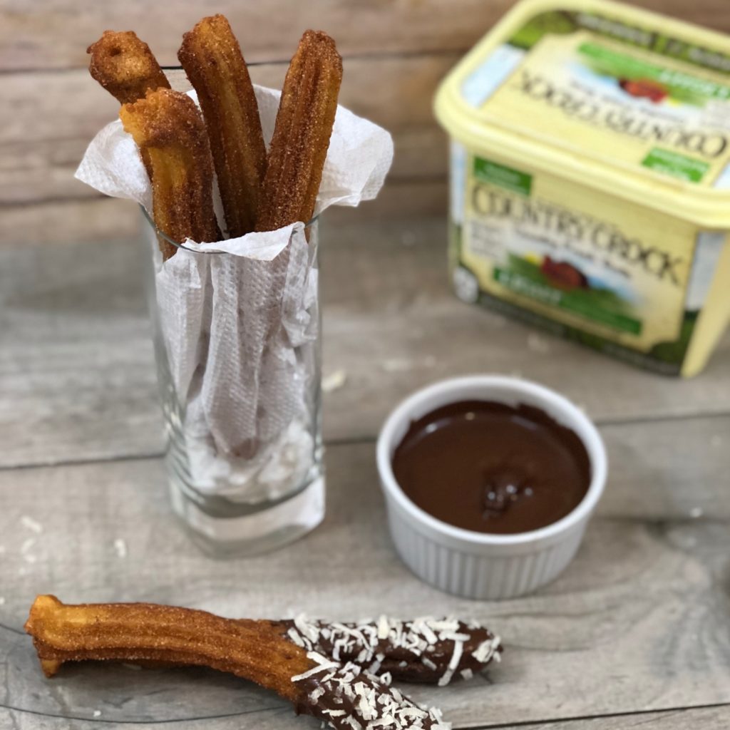 chocolate dipped coconut churros 