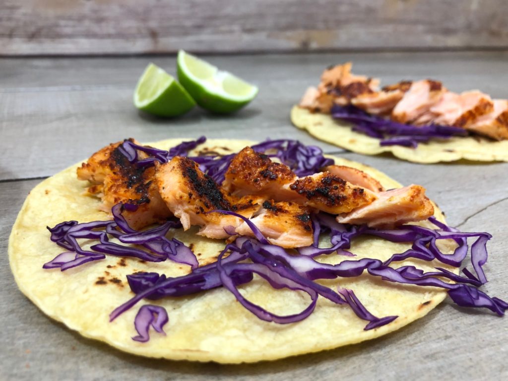 Chipotle Salmon Tacos With Mango Salsa And Avocado Crema