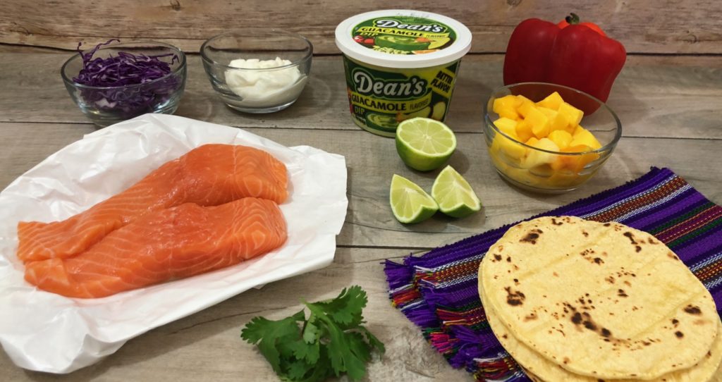 Chipotle Salmon Tacos With Mango Salsa And Avocado Crema