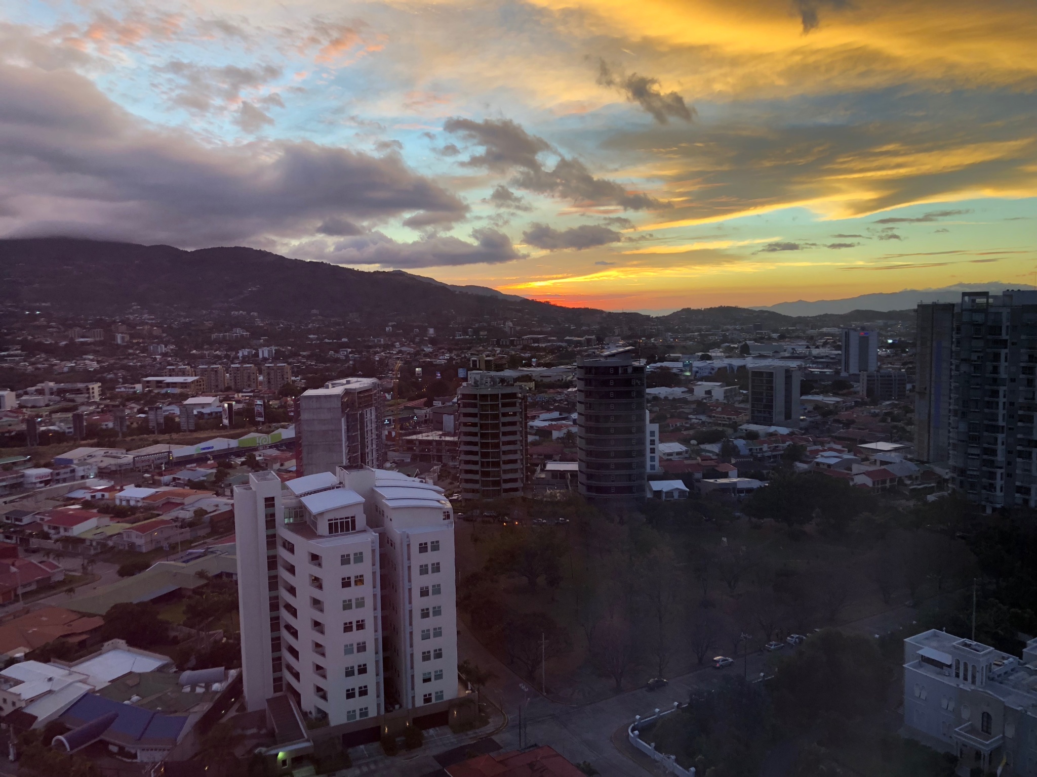 Sunset over San José, view from Hilton Garden Inn San José La Sabana