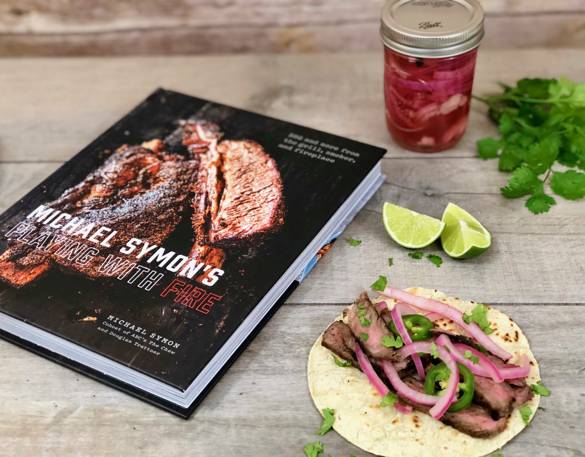 grilled skirt steak tacos with pickled onions