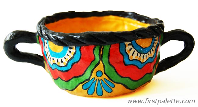 Mexican Talavera inspired pinch pot craft for kids