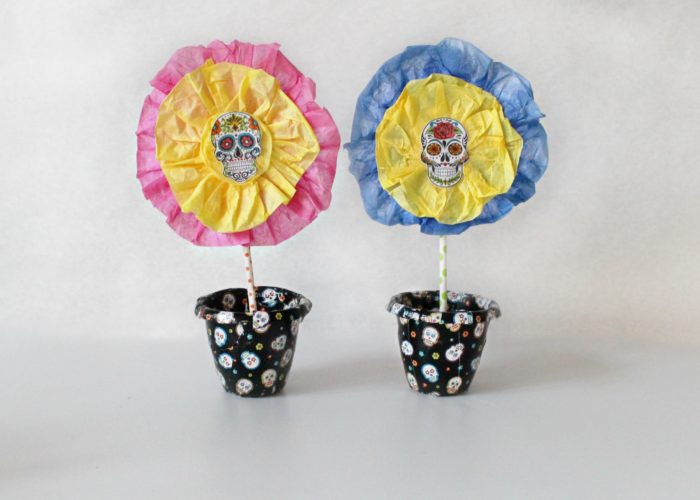 Sugar Skull Planter and Flowers Craft for Kids